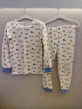 Magnetic Me Cream Construction-Print Pajama Set with Blue Cuffs